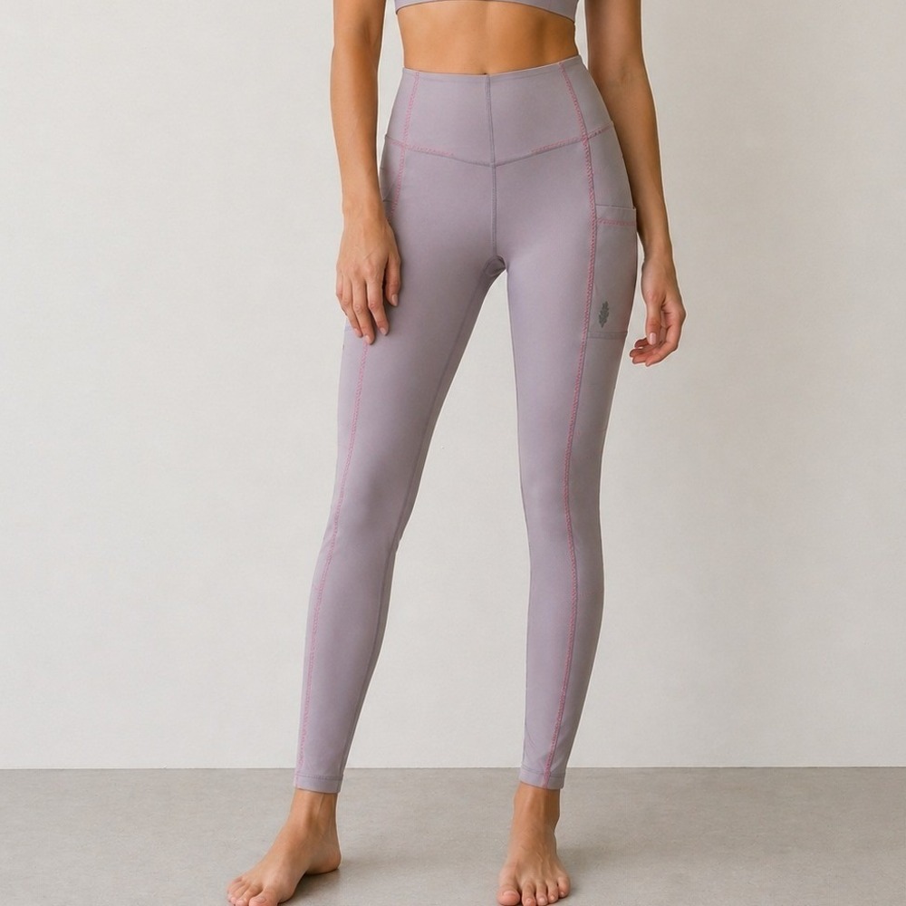 Free People Movement Pinky Promise Leggings Lavender Stitch Detail Size Small
